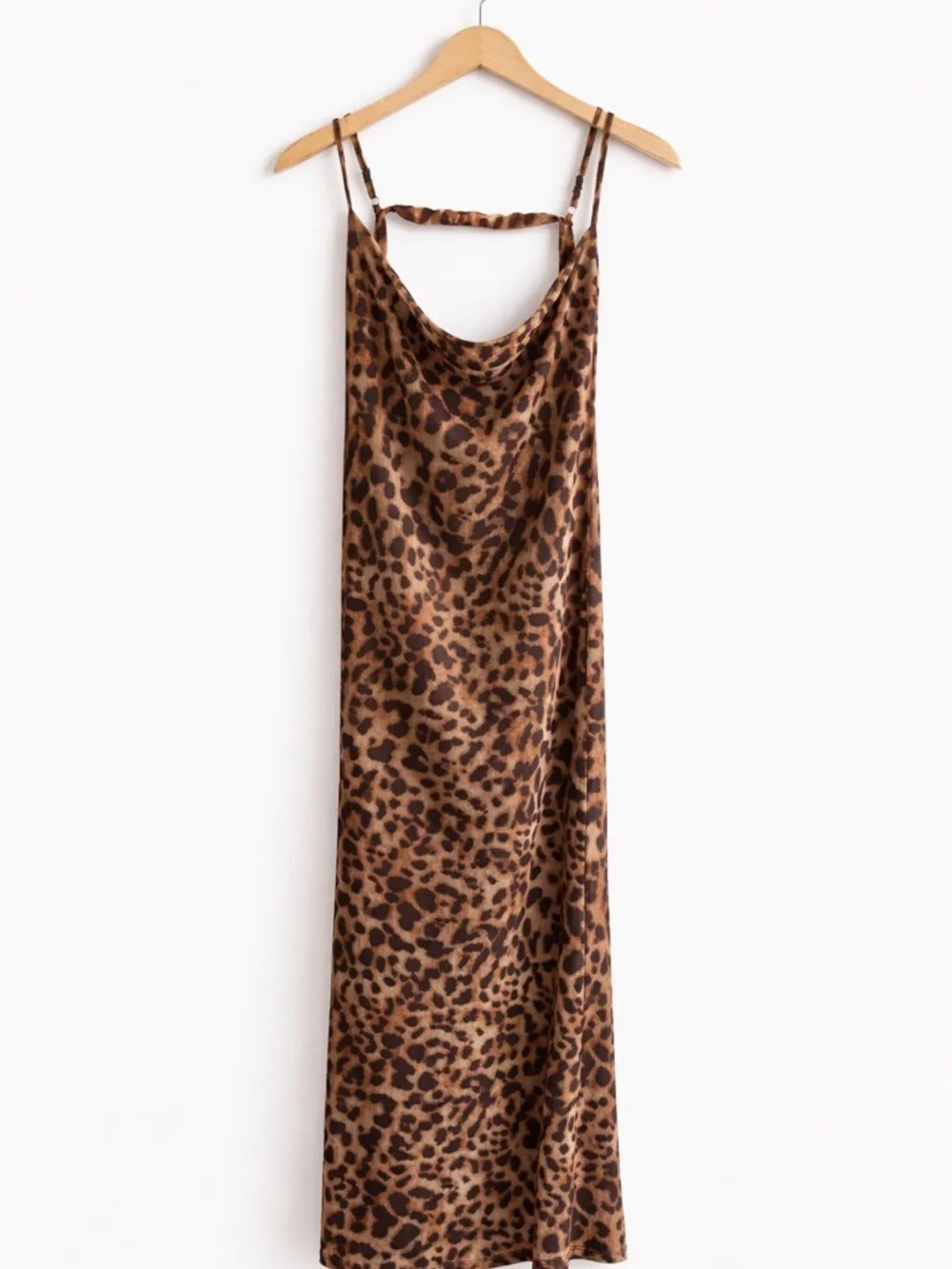 SHEIN Brown Leopard Print Cowl Neck Maxi Dress